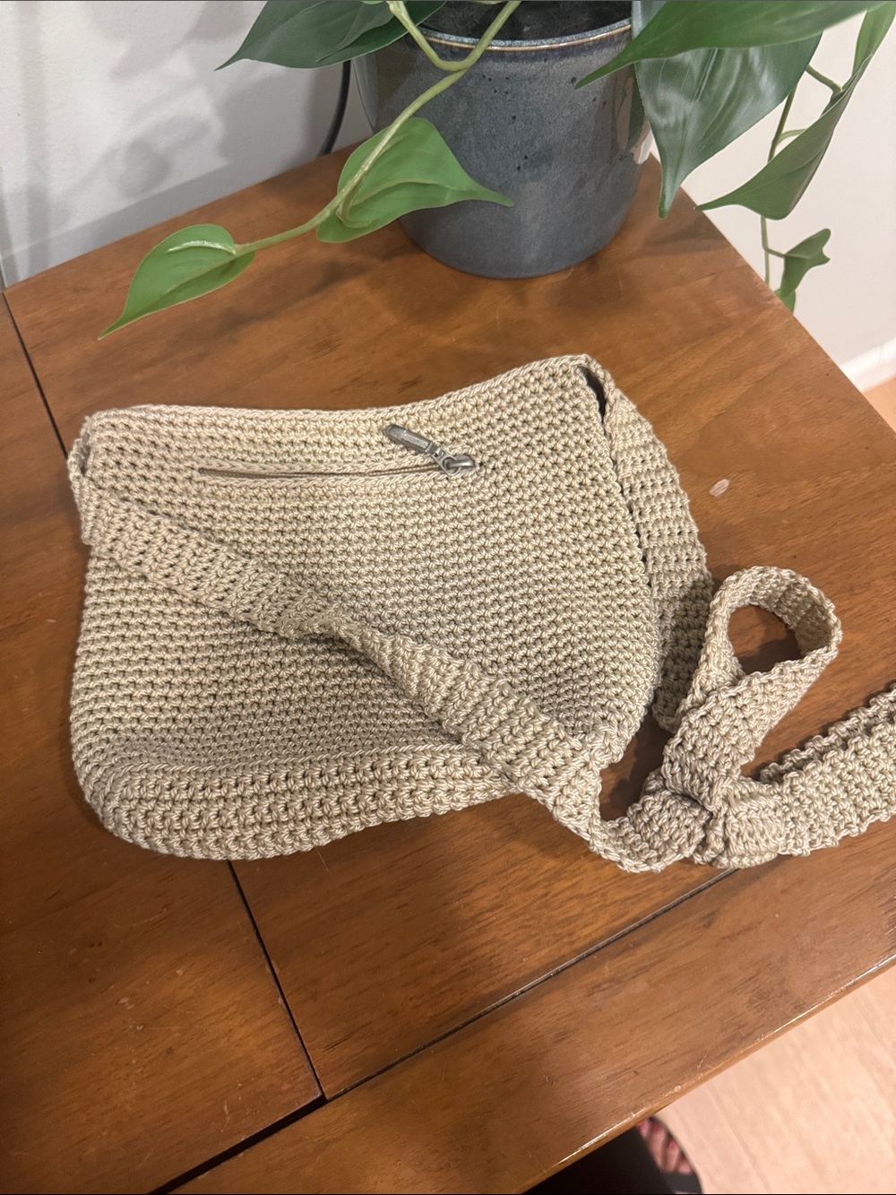 Beige Crochet Crossbody Bag - Lightweight Women’s Shoulder Bag